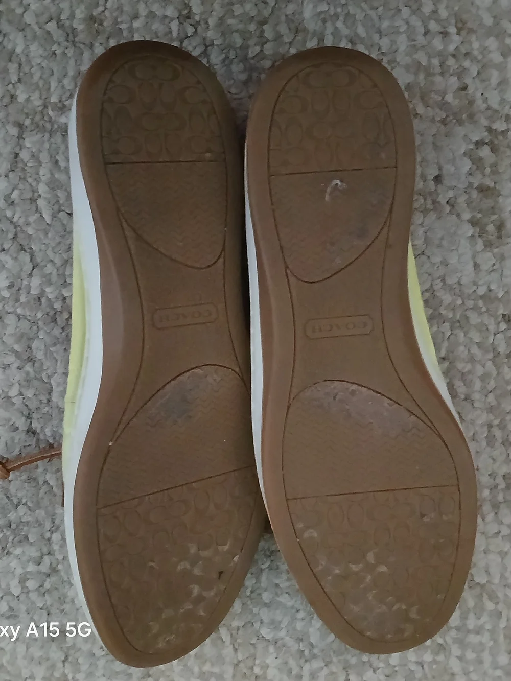 Coach Yellow Canvas and Brown Leather Trim Moccasins with Pink Printed Insole